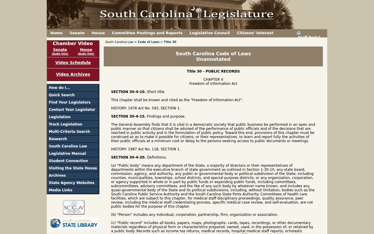 Carolina Forest residents directory South Carolina public records law
