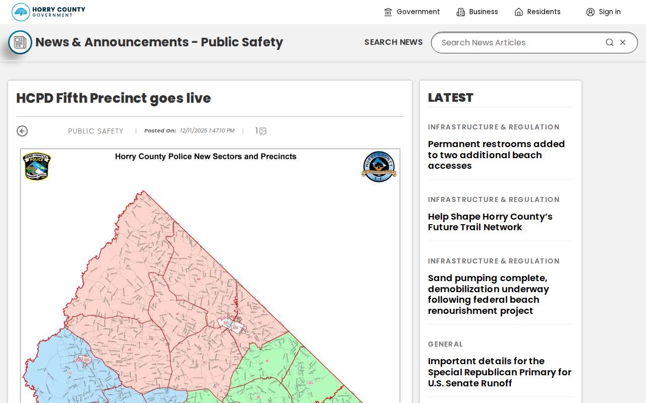 Carolina Forest neighbors County police precinct announcement
